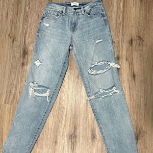 ASTR High-Rise Distressed Relaxed Roller Jeans - Light Blue